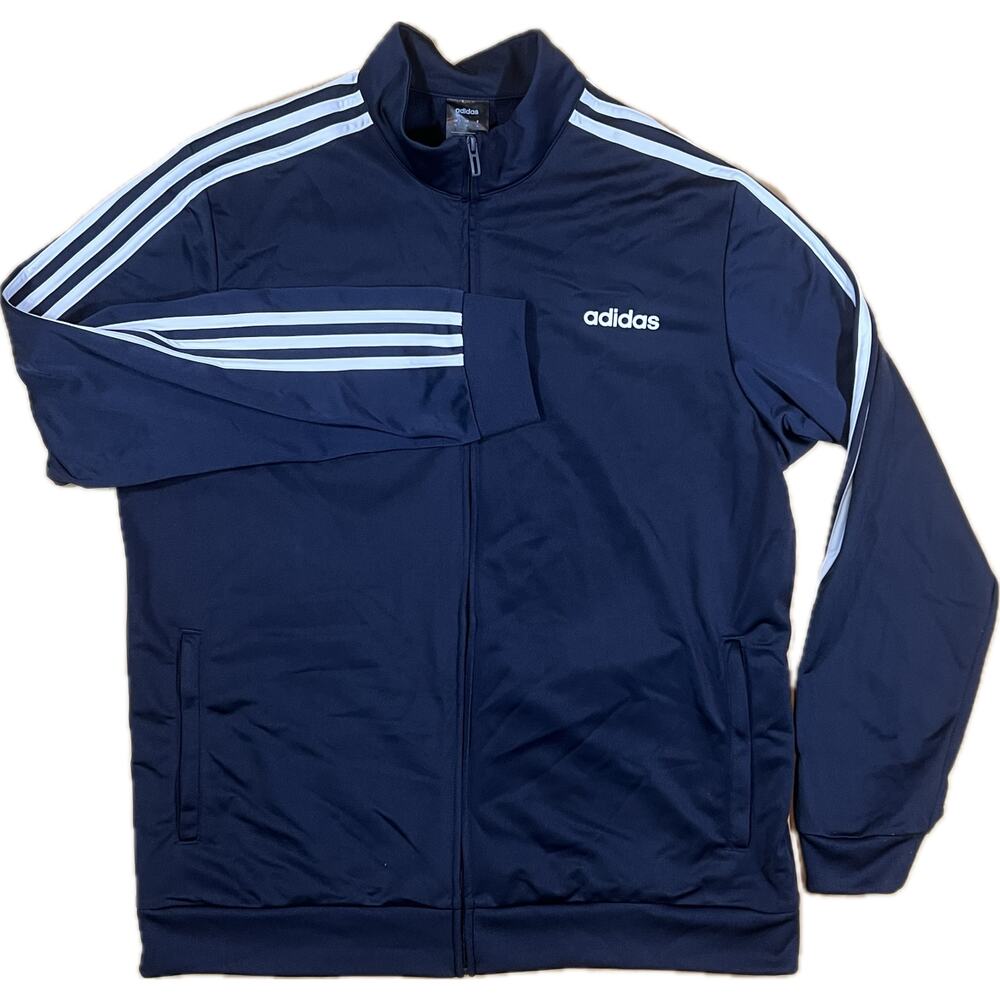 Adidas Mens XL Black Full Zip Track Jacket Three White Stripe Logo Athletic Wear